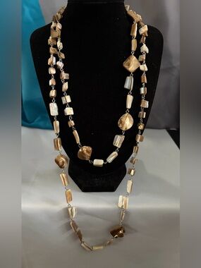Elegant Brown & Cream Mother-of-Pearl Long Necklace